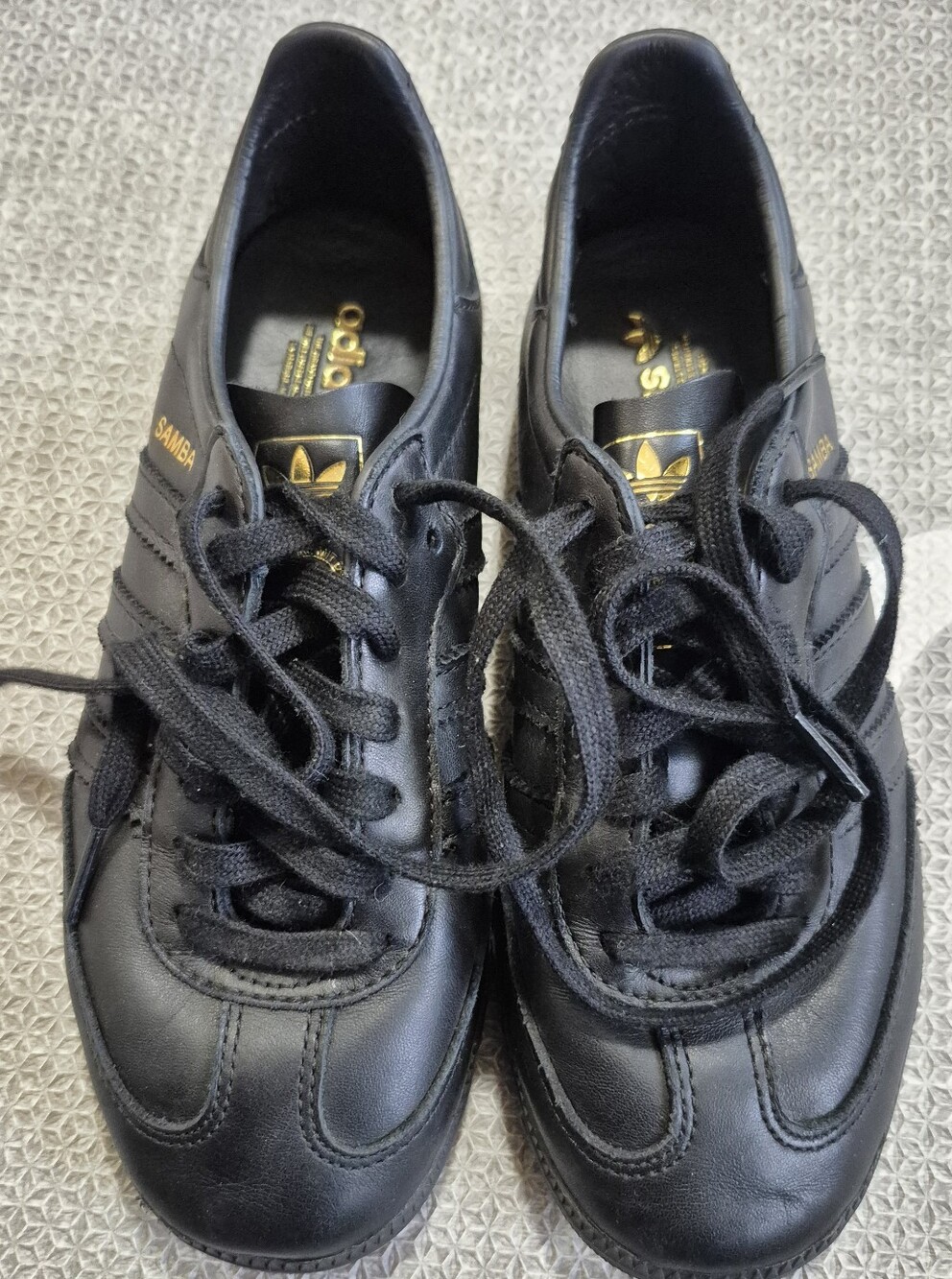adidas Samba Leather Sneakers in Black with Gold Accents